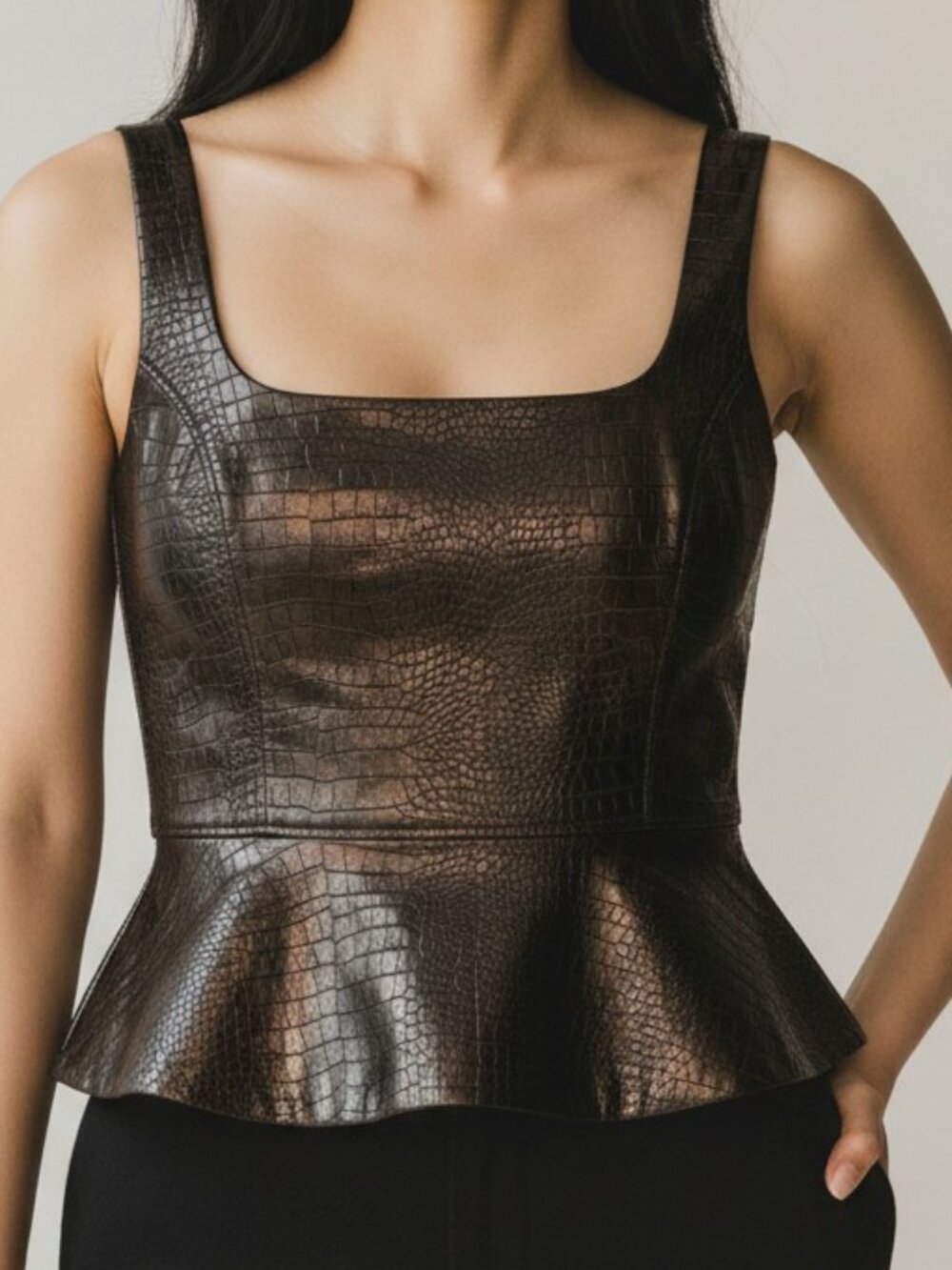 Loft faux leather peplum top 4 black